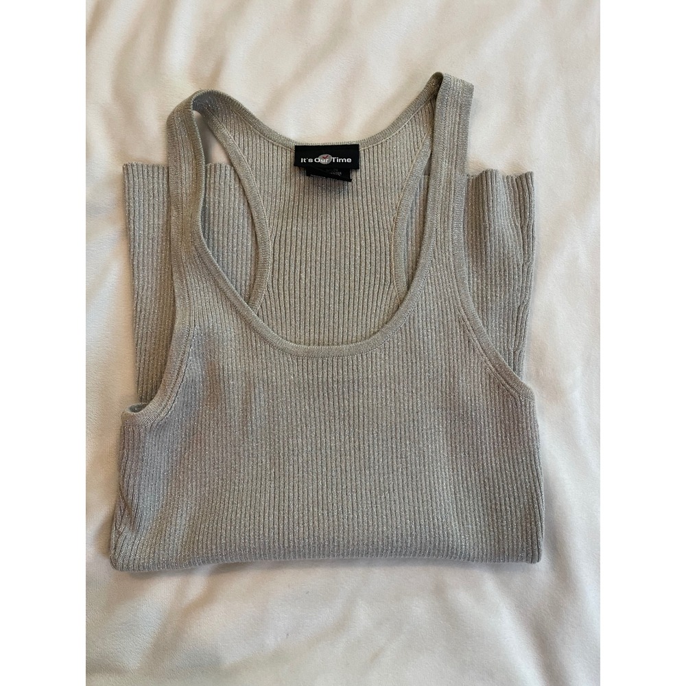 It's Our Time Silver Metallic Ribbed‎ Racerback Tank Top Medium - Picture 7 of 7